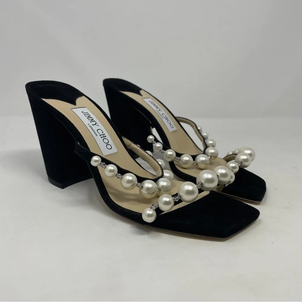 Jimmy Choo Amara 85mm Pearl Embellished Suede Heeled Sandals - NWT - Picture 7 of 16
